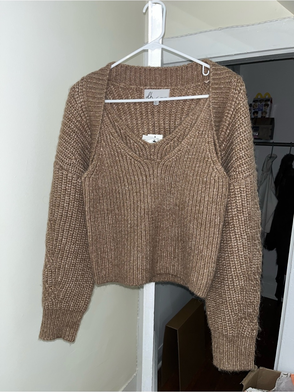 Brown V-Neck Chunky Knit Sweater
